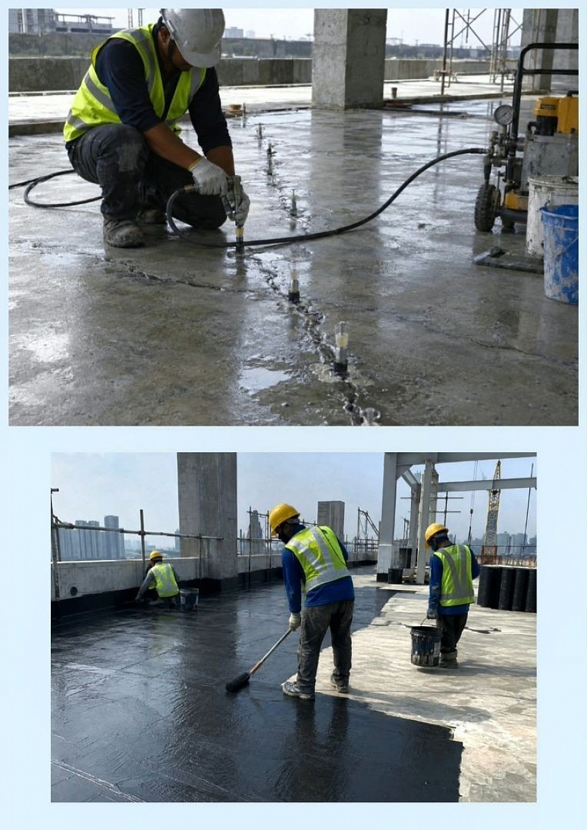 Epoxy injection for concrete crack repair and waterproofing application for concrete protection